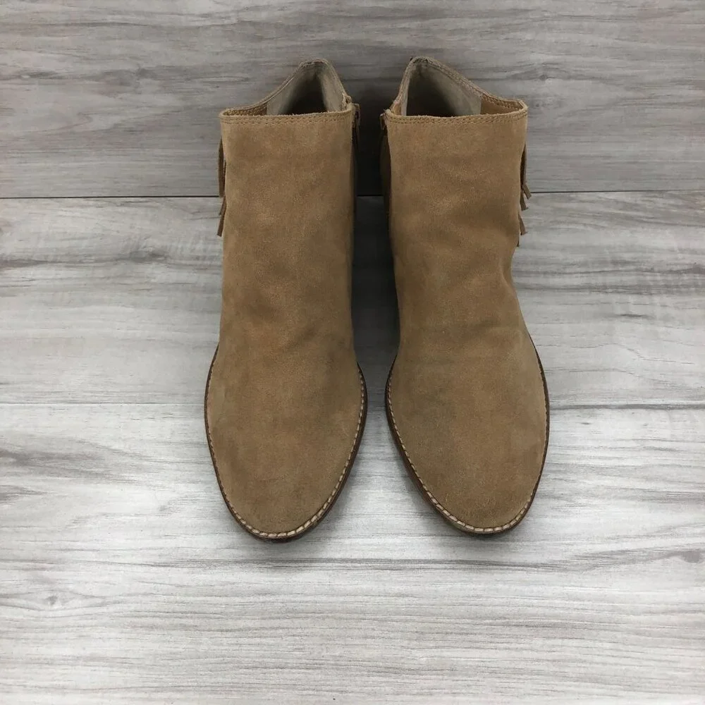 Lucky Brand Ankle Boots Women's11 Felisie Tan Suede Fringe Zip Booties